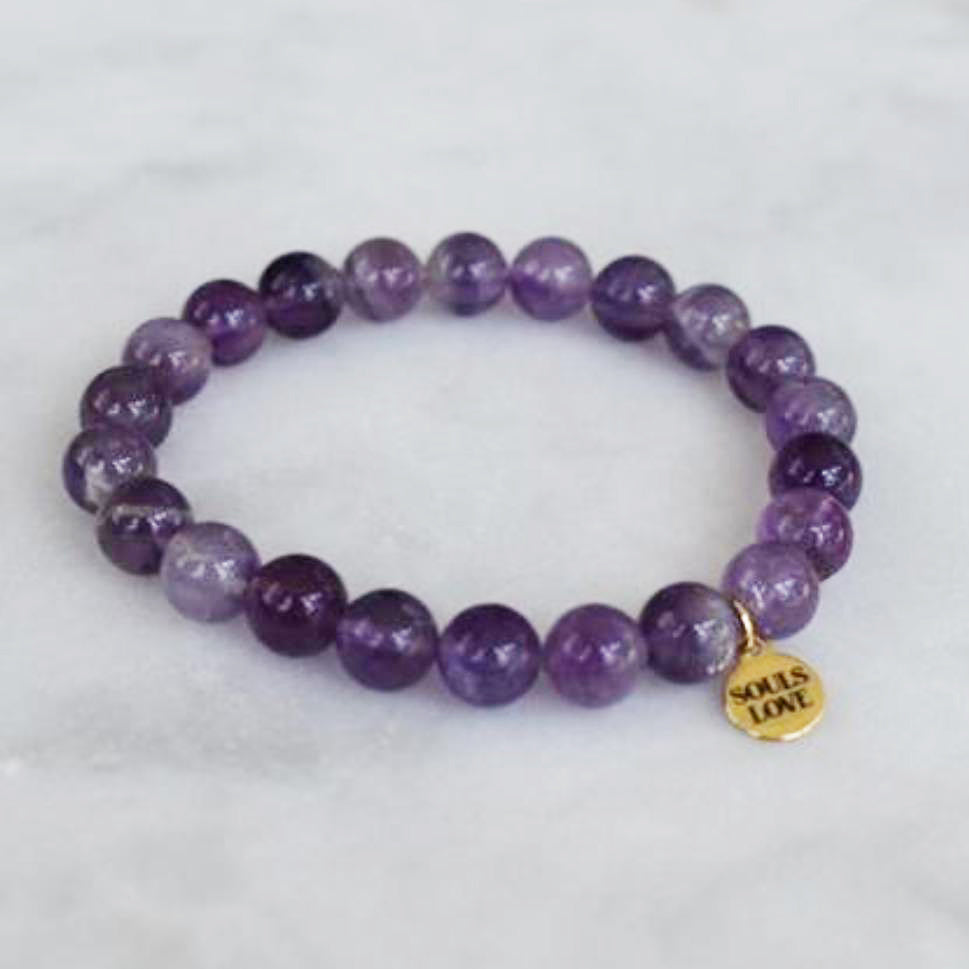 Amethyst Gemstone Bracelet with Gold Charm