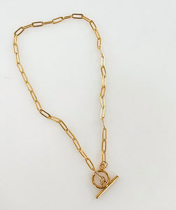 18k Gold Plated Paper Clip Chain with Toggle Clasp